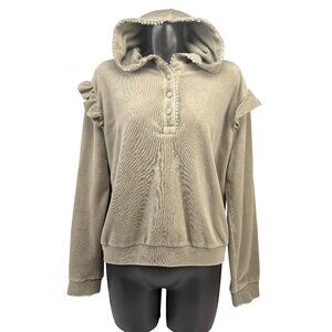 KILKY PARIS Hooded Ruffles Shoulders Lace detail Sage green Sweater Sweatshirt M